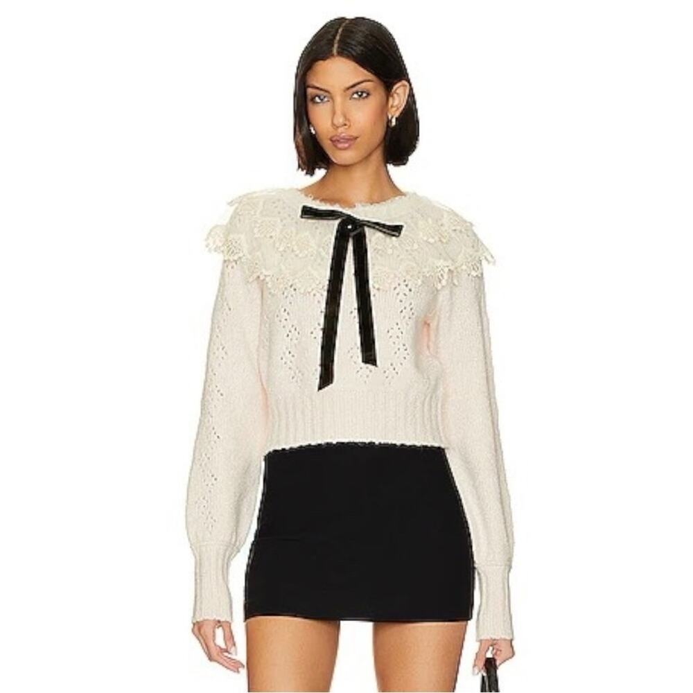 Free People XL Dainty Coquette Lace Collar Hold Me Closer Sweater - Picture 14 of 15